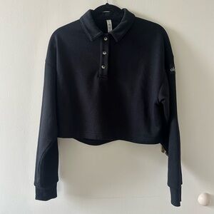 Alo Polo Club Henley Pullover Fleece Sweatshirt black